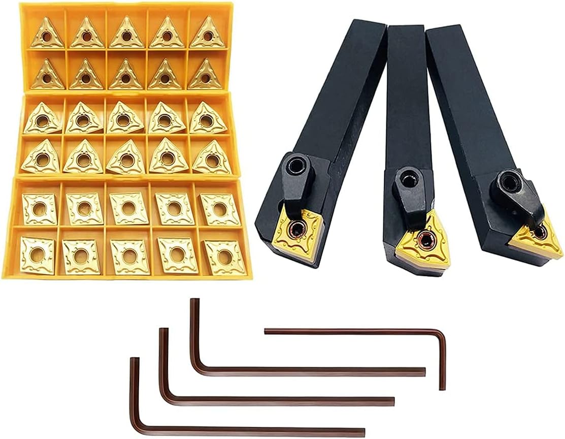 ASZLBYM 5/8" 36PCS Indexable Carbide Lathe Turning Tool Insert Holder Bit Set MTJNR1616H16 + MWLNR1616H08 + MCLNR1616H12 with CNMG 431 + WNMG 431 + TNMG 331 Indexable Carbide Turning Insert Blades