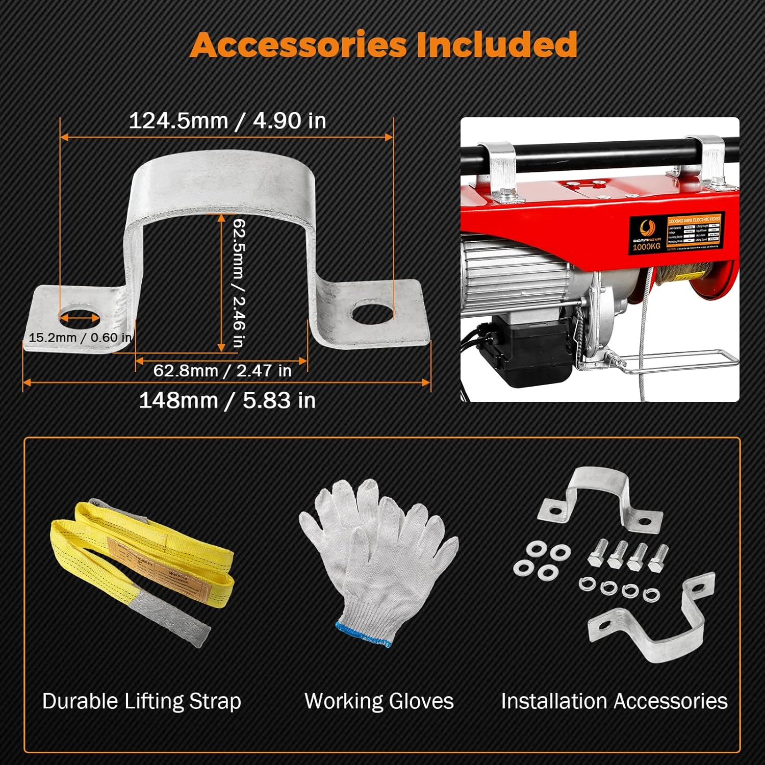 BEAMNOVA 2200lbs + 1500lbs Electric Hoist Winch Overhead Engine Lift 110-120 Volt with Line 4.92 Ft Remote Control Switch Hook Strap Beam Mounting Bracket Gloves Pulley for Garage Storage