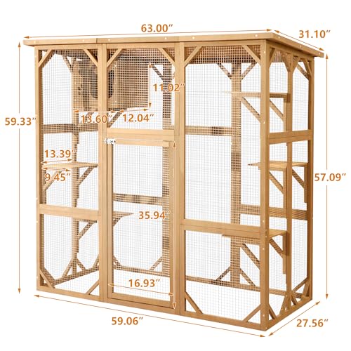 Grepatio Cat Enclosure Large Outdoor Catio Wooden Cat House with Weatherproof, Cat Cage Condo Indoor Playpen with Platform and Small House(Grey)