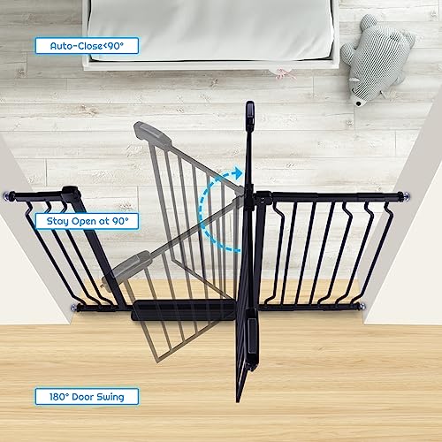 37.4" Extra Tall Baby Gate for Stairs Doorways with Door, 29-52.5" Wide Easy Install Dog Gate Indoor, Safety Metal Pressure Mounted Pet Gate with Walk-Thru Auto Close for The House, Black