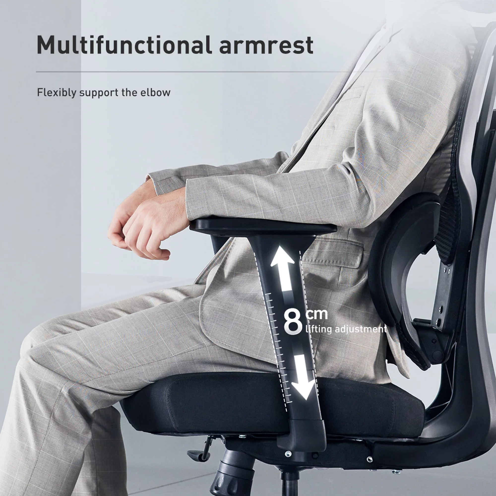Hbada E3 Ergonomic Office Chair Elastic Adaptative Adjustment Back Lumbar Support Computer Chair High-Density Breathable Mesh Desk Chair with 115° Rocking,Black