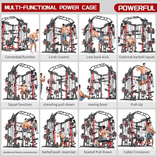 L05/07 Smith Machine，Multi-Function Squat Rack Power Cage with Cable Crossover System,with Weight Bench, Olympic Barbell Weight Set, for Home Gym