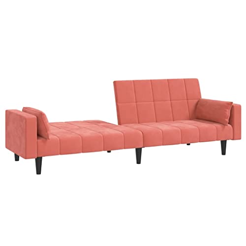 2-Seater Sofa Bed with Two Pillows Pink Velvet,Multifunctional Sofa Bed with Modern Design for Practical and Comfortable Living Spaces