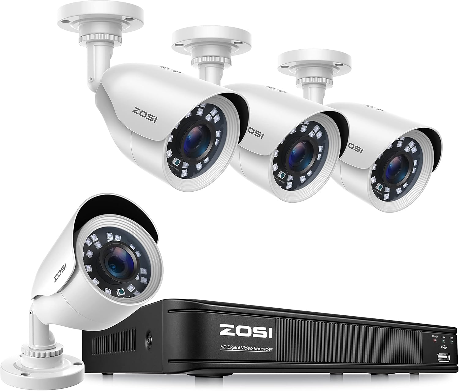ZOSI H.265+ Full 1080p Home Security Camera System Outdoor Indoor, 5MP-Lite CCTV DVR 8 Channel and 4 x 1080p (2MP) Day Night Vision Weatherproof Surveillance Bullet Camera, Motion Alerts (No HDD)