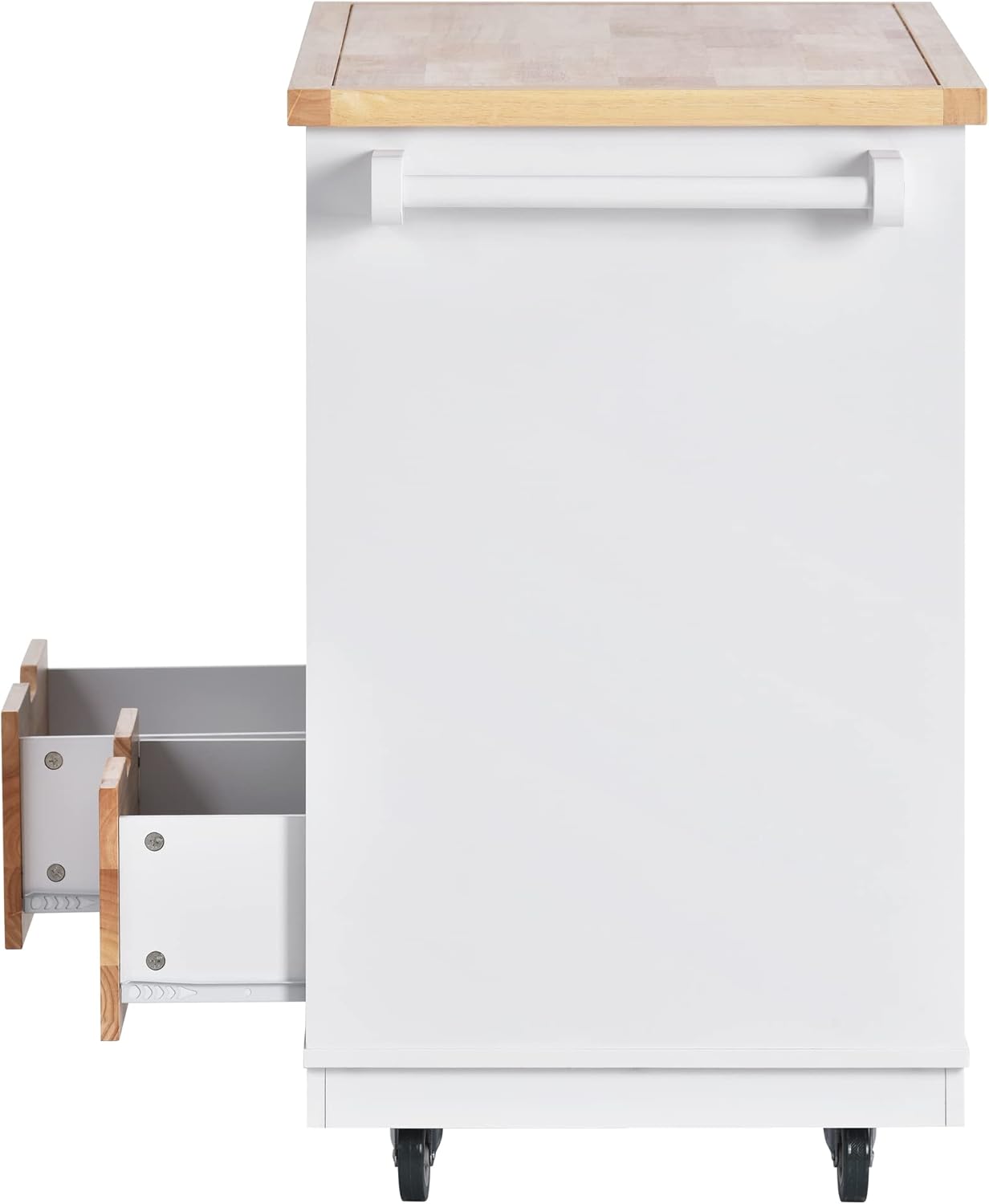 Rolling Kitchen Island with Storage, Two-Sided Kitchen Island Cart on Wheels with RubberWood Top,Wine and Spice Rack, Large Kitchen Cart with 2 Drawers, 3 Open Compartments, White