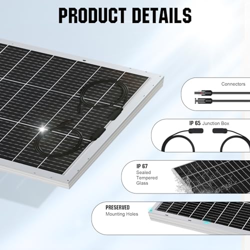ECO-WORTHY Bifacial 195 Watt 12 Volt 12BB Solar Panel Monocrystalline Double-Sided Power Generation Rigid High-Efficiency PV Module Power Charger for RV,Sunsheds,Canopies,Farms,Home and Off-Grid