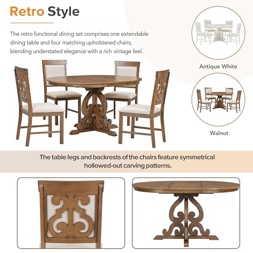 5-Piece Farmhouse Wood Dining Table Set, Rectangular Counter Height Table with 4 Upholstered Dining Chairs for 4 Persons, Dining Room Table Set for Small Places (Brown-16)