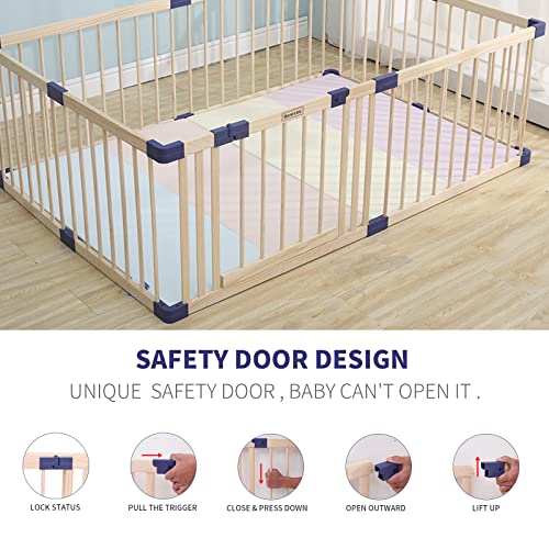 Baby Wooden Playpen,baby Playars, Baby Fence Play Area with Safety Gate, Sturdy Playpen for Babies and Toddlers, Indoor Safety Play Yard (55x79x24 Inches)