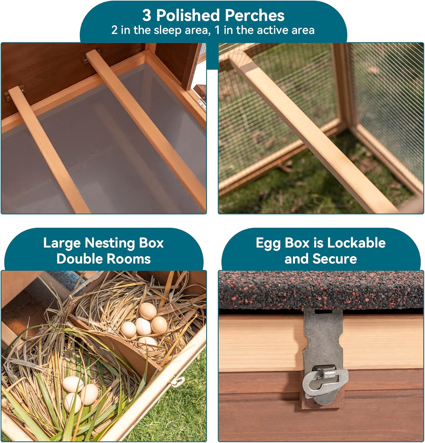 81”L Movable Chicken Coop with Wheels for 4-6 Chickens, Outdoor Chicken Coop with Run and Nesting Box Wooden Duck House Poultry Cage Chicken Hutch with Ramps for Hens Ducks and Rabbits