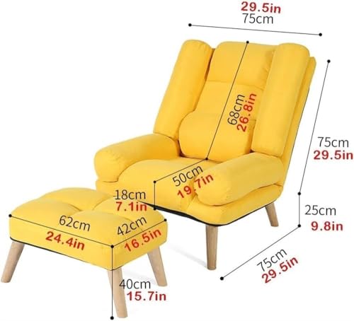 Modern 2 in 1 Chaise Lounge Chair with Ottoman, Versatile Accent Chair with 5 Adjustable Angles, Convertible Sleeper Chair for Living Room and Bedroom(Yellow)