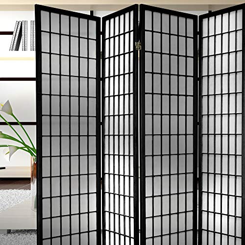 Red Lantern 6 ft. Tall Window Pane Shoji Screen-Natural-4 Panels Room Divider
