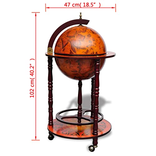 Globe Bar Wine Stand Eucalyptus Wood,Antique World Globe Bar Cart with Wine Bottle and Glass Holder for Home and Office Entertainment