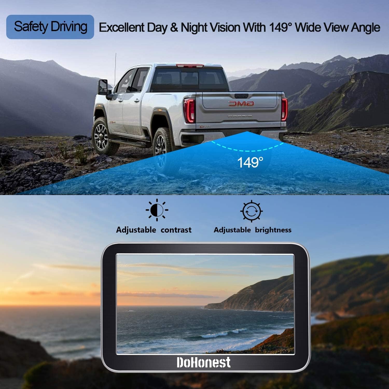 Wireless Backup Camera for Trucks Car Pickup Camper Van with 7 Inch Monitor System, HD 1080P Bluetooth Backup Camera Stable Digital Signals, Support Add Second RV Rear View Camera-DoHonest V29