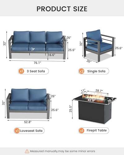 UDPATIO 8 Piece Aluminum Patio Furniture Set, Oversized Modern Outdoor Furniture Set with Olefin Fabric Cushion for Patio Deck Backyard, Dark Grey(with Waterproof Covers)
