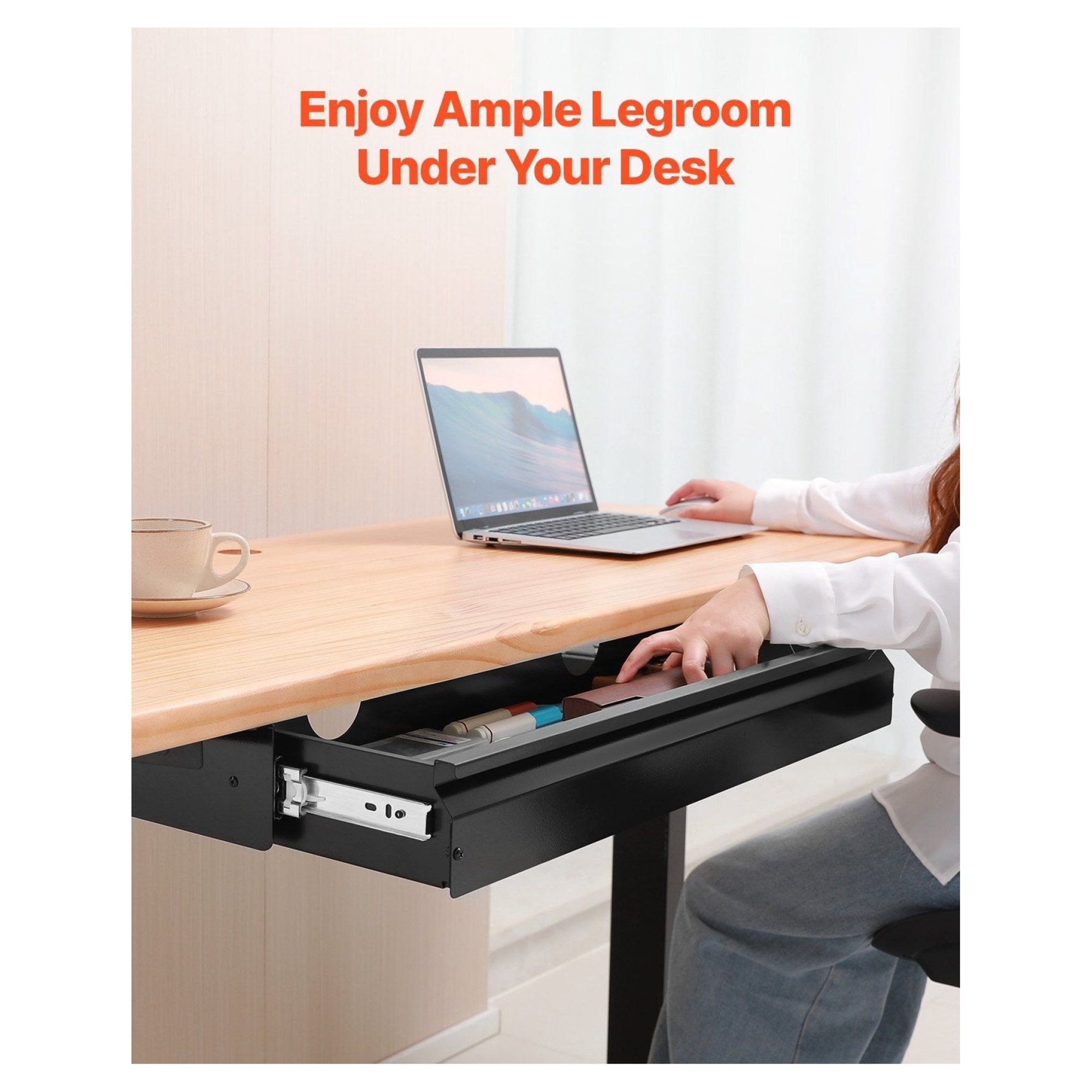 26 inch Under Desk Drawer Organizer, Slide-Out Storage Tray for Home Office, Keyboard Tray, Steel Construction, Smooth Sliding, Space Saver