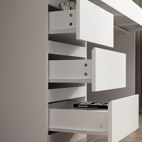 Homsee Modern 2-in-1 Computer Desk for 2 Person with Tall Bookshelf, 94.5" L Office Desk Writing Study Table with 6 Drawers, 15 Shelves & 6 Doors for Home Office, White