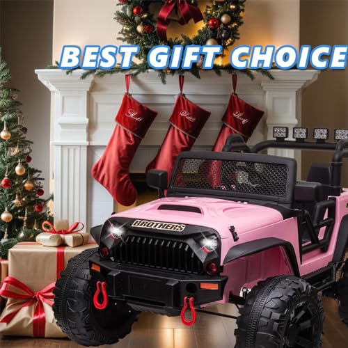 24V Electric Cars Vehicles Toys for Kids -2 Seater, 4x200W Powerful Wheels 4WD Ride on Truck Kids with 3 Speed Remote Control Spring Suspension, Bluetooth, MP3 Music, Soft Brake (Hot Pink)