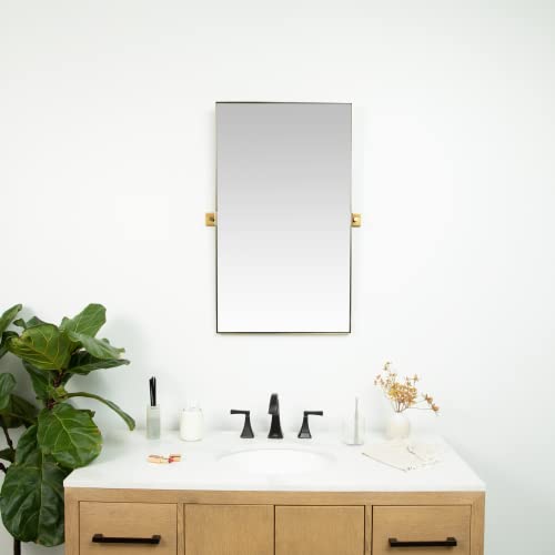 Hamilton Hills 24x36 inch Gold Metal Framed Rectangular Pivot Mirror for Wall | Beveled Frame Vanity Mirror Wall Decor | Wall-Mounted Bedroom, Bathroom Mirror with Hinges Brackets Included
