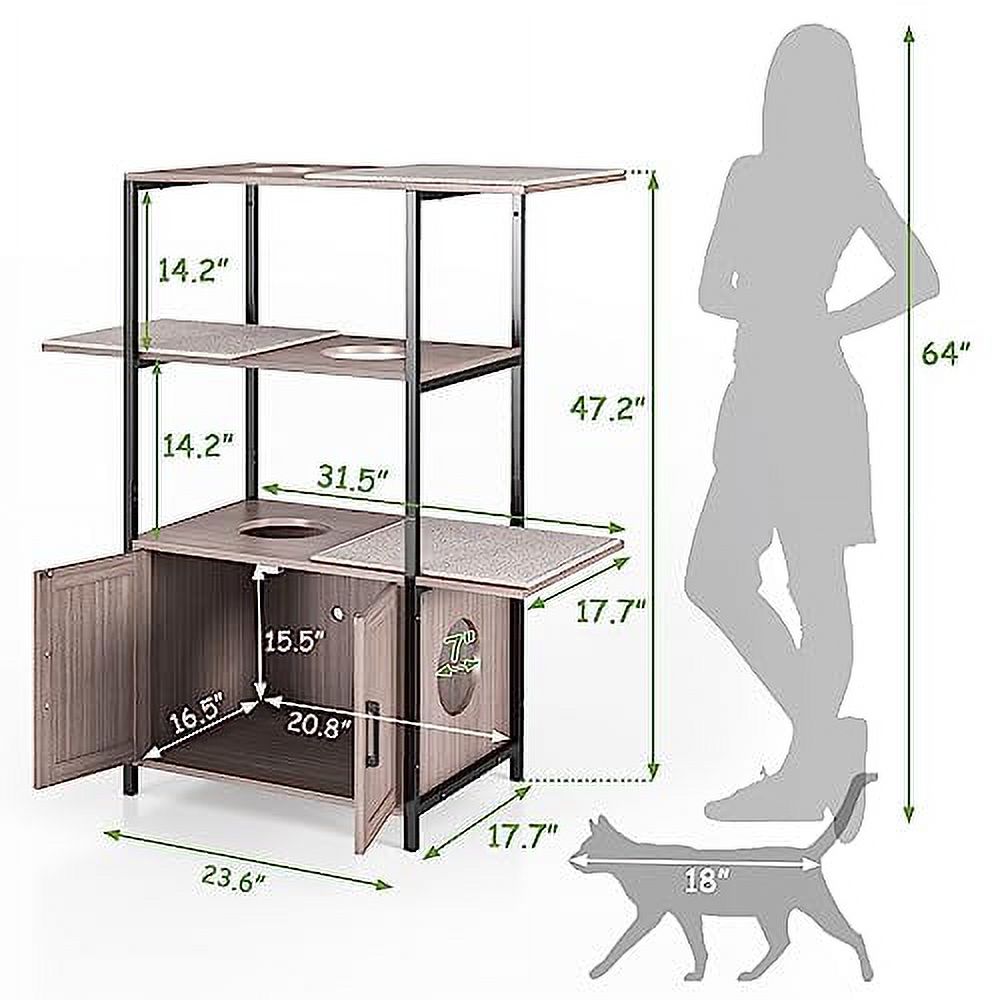 TOLEAD Cat Tree with Litter Box Enclosure, Modern Cat Litter Box Furniture Hidden with Cabinet for Large Cats, Metal Frame 3-Tier Cat Tower, 3 Removable Washable Cushions…