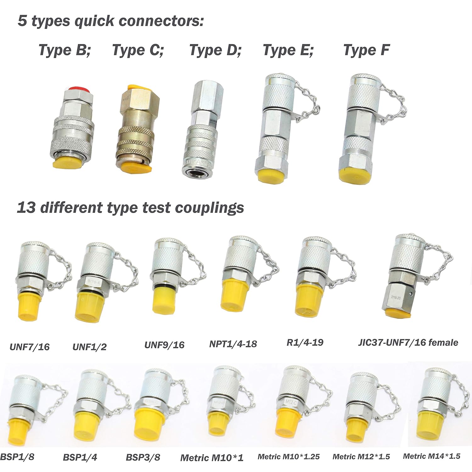 XZT 70DC Hydraulic Pressure Test Coupling Kit,Pressure gauges Set,Test Hose,BSPP ORFS JIC Hydraulic Swivel Run tees Set Repair Tools for Most Excavator Construction Machinery