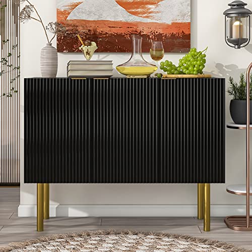 Modern Buffet Storage Cabinet with 3 Doors, Luxury Sideboard with Adjustable Shelves and Gold Metal Legs for Home Living Room Dining Room(White)