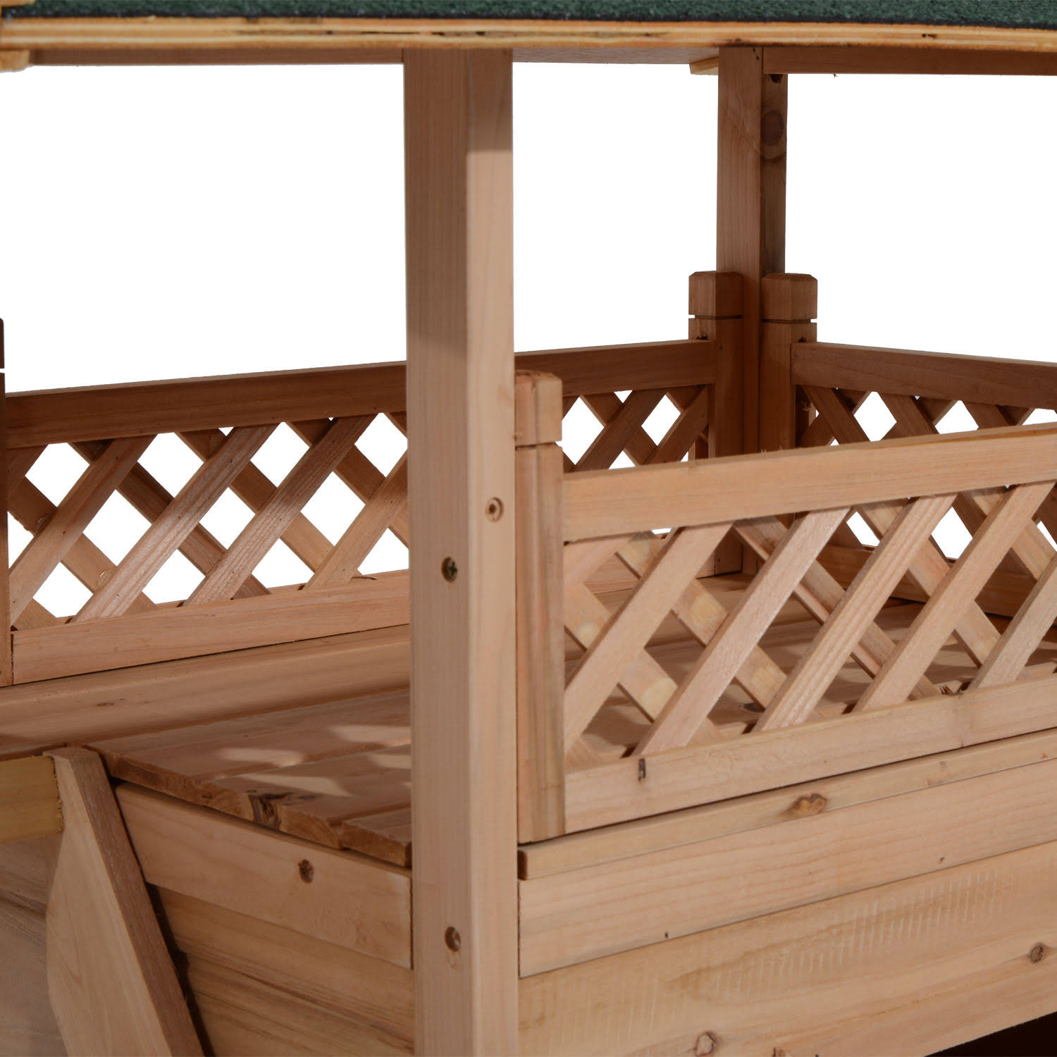 Pawhut Wooden Pet House Cat Room Dog Puppy Large Kennel Indoor Outdoor Shelter w/ Roof - Wood
