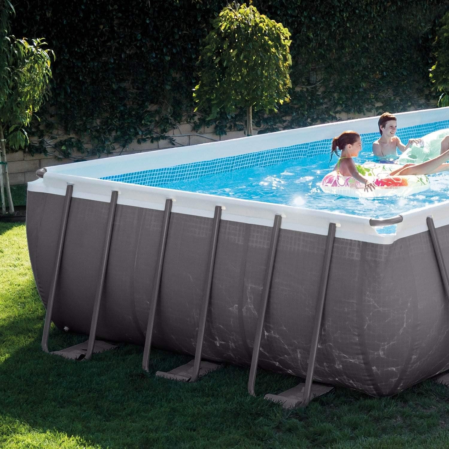 Intex 24ft X 12ft X 52in Ultra Frame Rectangular Pool Set with Sand Filter Pump, Ladder, Ground Cloth & Pool Cover