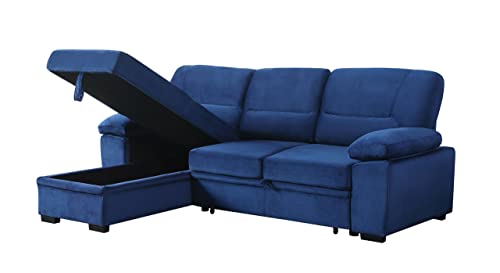 82 Inch Convertible L Shaped Sleeper Sectional Sofa Linen with Storage Chaise, Pull Out Bed,Reversible Corner Couch Design, Black Grey