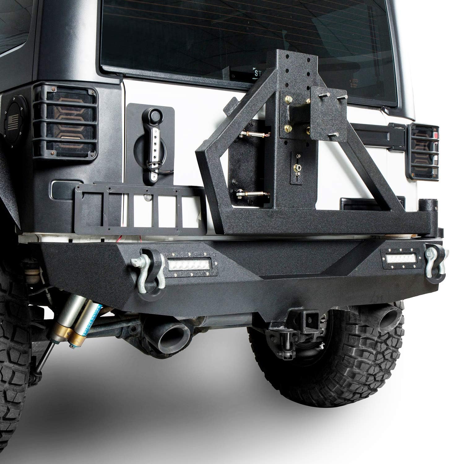 Hooke Road Wrangler JK Rear Bumper with Spare Tire Carrier and 2 Receiver Hitches Compatible with Jeep Wrangler JK & Unlimited 2007-2018