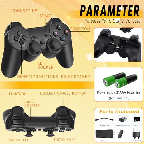 Retro Game Console,Wireless Retro Handheld Game Console, Built-in 20,000+ Plug-and-Play Retro Video Games, Equipped with 9 Classic simulators, 4K HD HDMI Output and 2.4G Wireless Controller