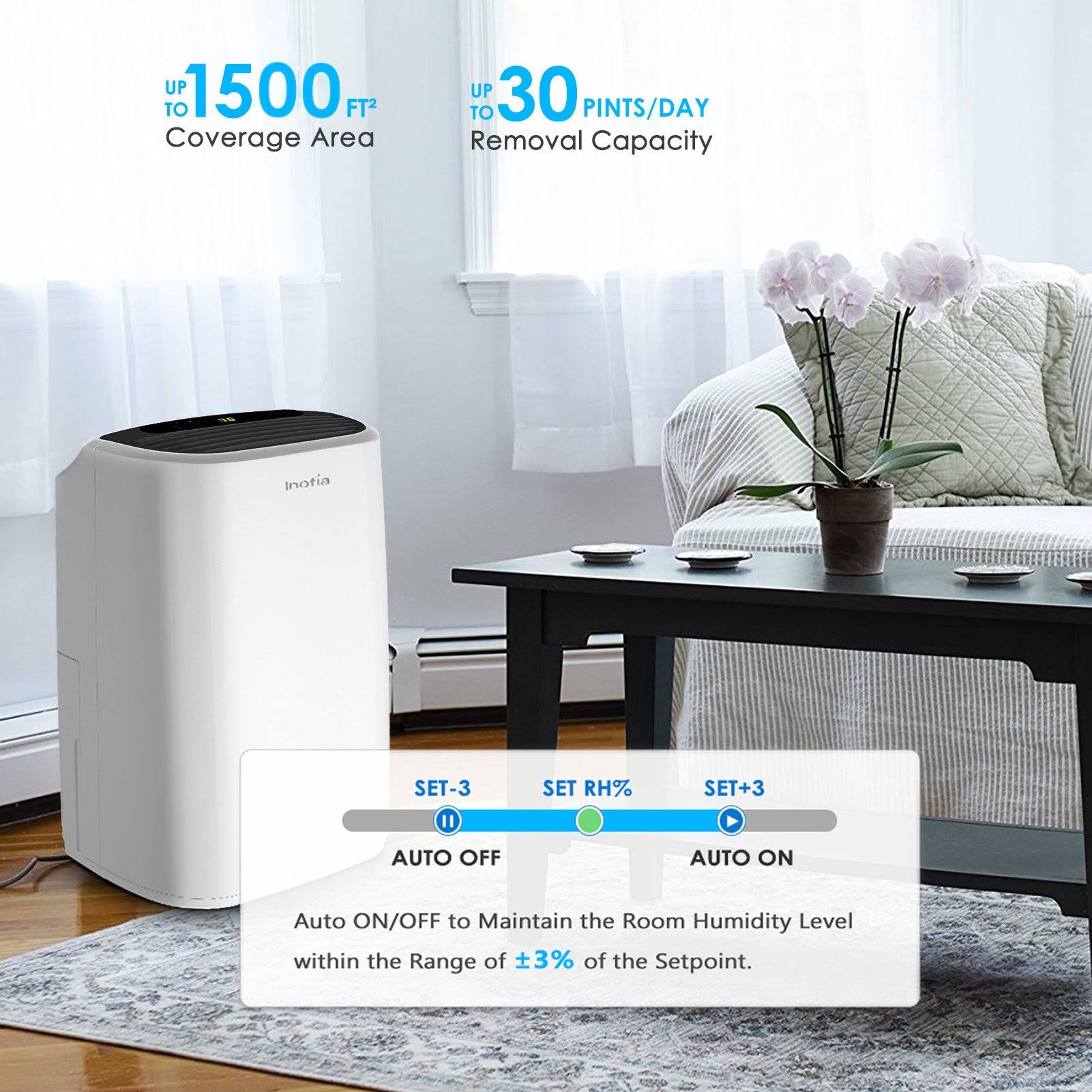 Inofia 30 Pints Dehumidifier Mid-Size Portable for Basements and Large