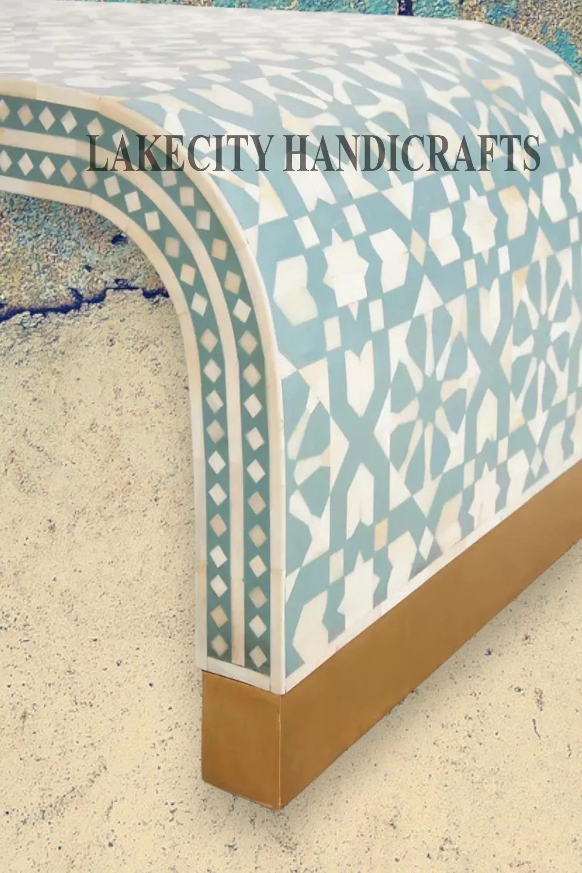 LAKECITY ARTS Bone Inlay Moroccan Design Waterfall Coffee Table Green, Bone Inlay Moroccan Design Waterfall Center Table Green, Bone Inlay Table