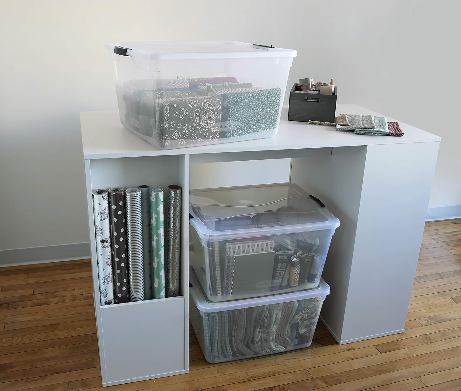 Rubbermaid Cleverstore Clear 71 QT Pack of 4 Stackable Large Storage Containers with Durable Latching Clear Lids, Visible Organization and Storage, Great for Tools, Sports Equipment, and Large Items