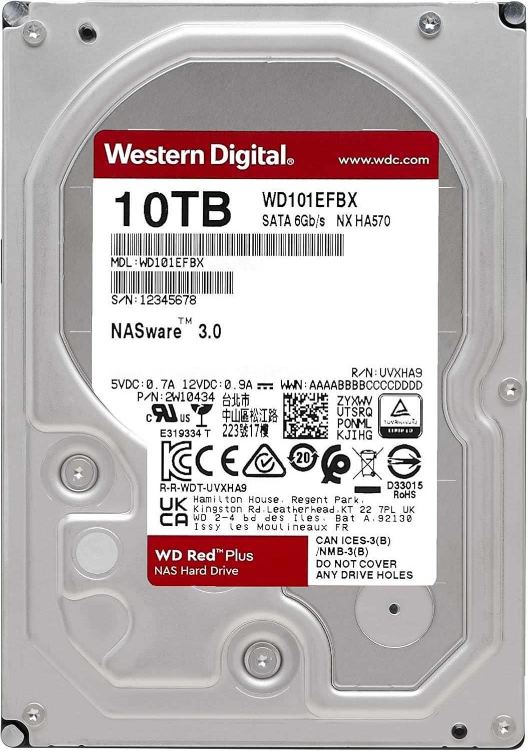 Western Digital 2TB WD Red Plus NAS Internal Hard Drive HDD - 5400 RPM, SATA 6 Gb/s, CMR, 128 MB Cache, 3.5 -WD20EFZX