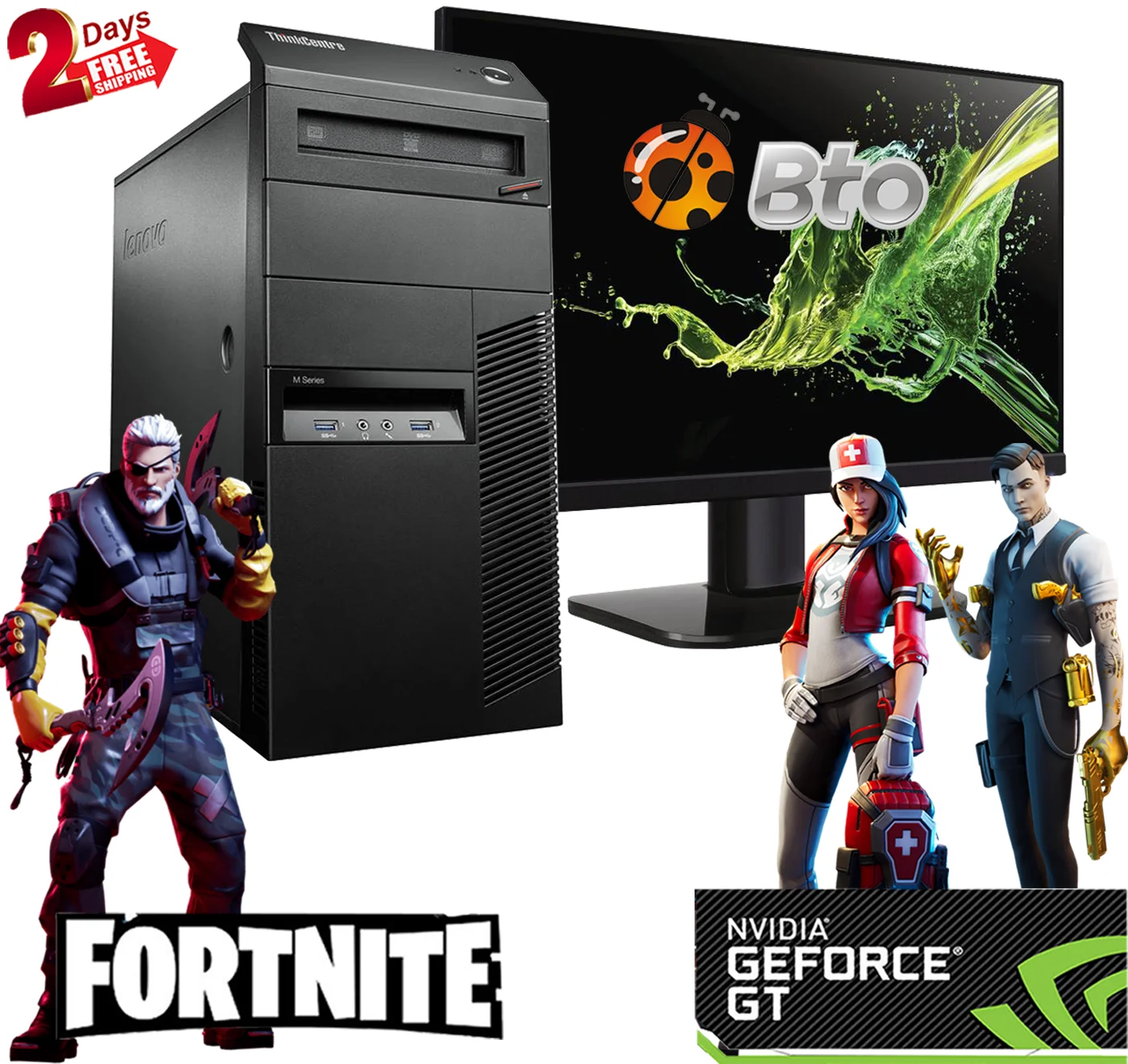 Gaming Lenovo Desktop Computer MT Core i5 CPU 16GB Ram, 120GB SSD, 2TB HDD, New 24" LCD, NVIDIA GT 1030, Keyboard & Mouse, WiFi, Bluetooth, DVD, Win10 Home PC (Refurbished)