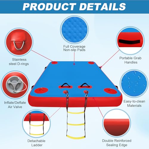 VOFiTNY Inflatable Floating Dock, Swim Platform Floating Dock for Lakes, Lake Floats for Adults, Island Raft Mat for Lake Beach Ocean, Non-Slip Surface