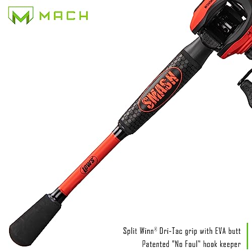 Lew's MACH Smash Baitcast Reel and Fishing Rod Combo, IM6 Graphite Blank Fishing Rod, Split Grip Winn Dri-Tac Handle, Fluorescent Red