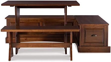 Linon Montery 3 Piece Backless Patio Conversation Indoor Kitchen Breakfast Corner Nook Set with Hidden Storage, Walnut Brown Finish
