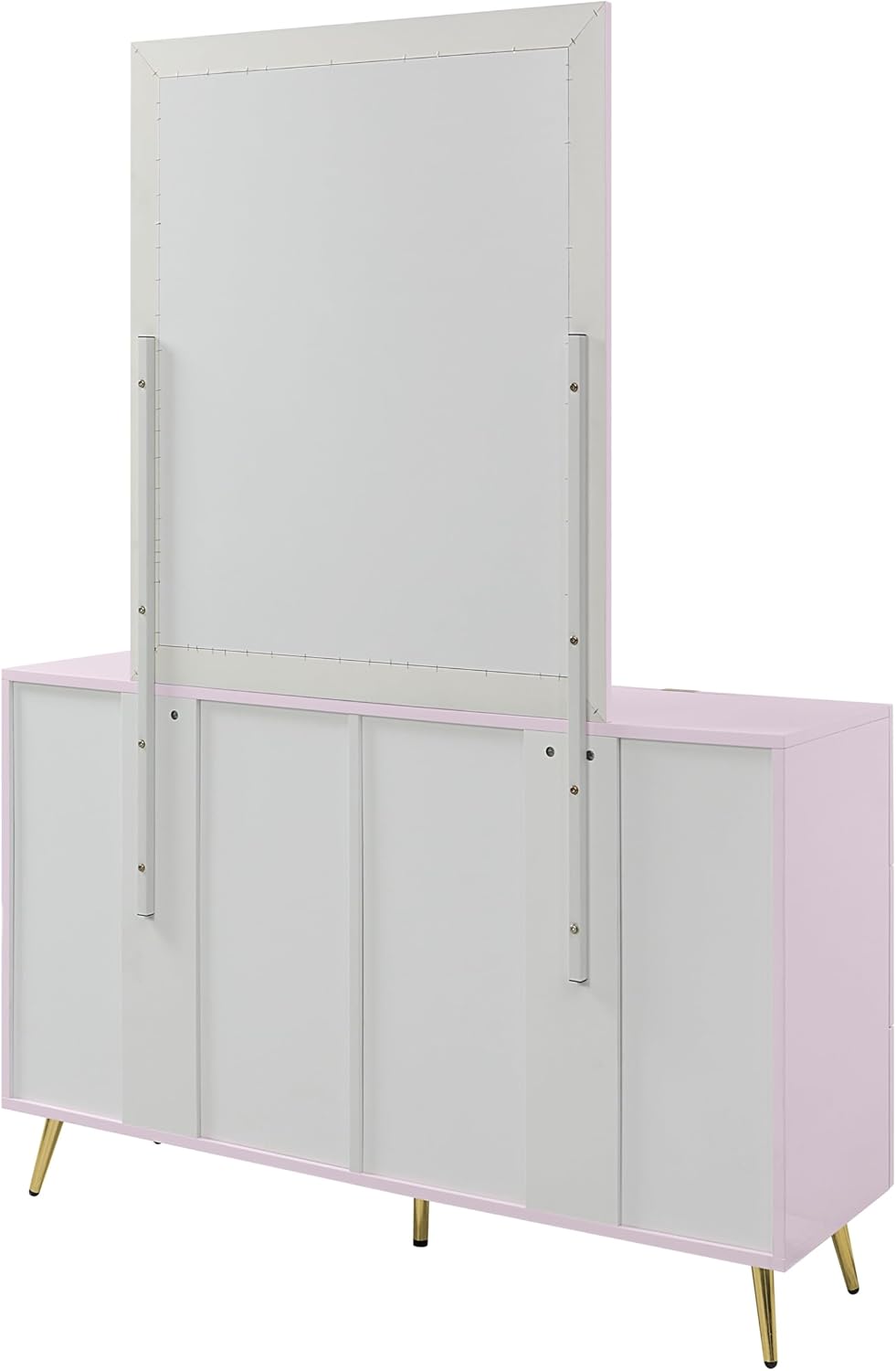 Acme Gaines 6-Drawer Contemporary Wood/Metal Dresser in Pink High Gloss