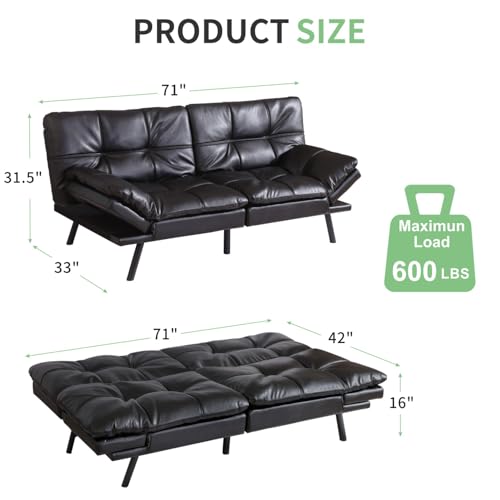 MUUEGM Futon Sofa Bed Couch, Memory Foam Futon Convertible Futon Couch, Sofa Bed Couch,Modern Loveseat Daybed Sofa,Comfy Sleeper Couch for Apartment, Living Room,Easy Assemble,Blue
