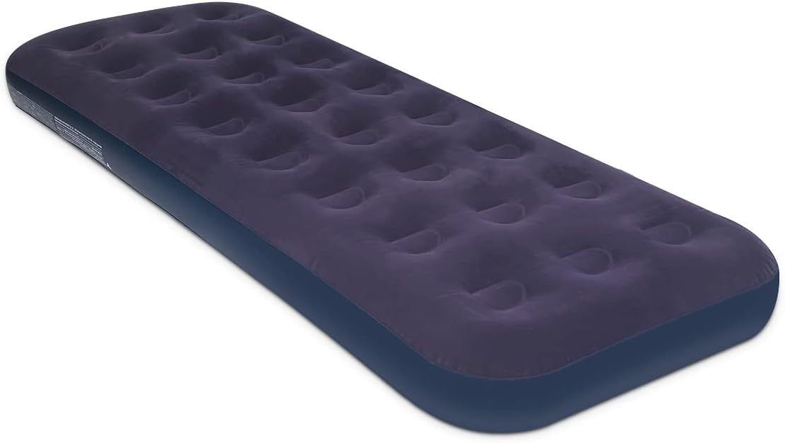 Single Size Air Mattress for Inflatable - Portable Blue Blow Up Mattresses with Flocked top - Foldable Air Bed for Tent Camping Home Travel Backpacking