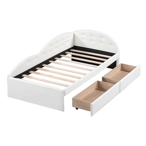 Velvet Upholstered Daybed, Twin Size Modern Sofa Bed Day Bed Frame with Button Tufted and Double Storage Drawers for Bedroom, Living Room, Guestroom, No Box Spring Needed, Gray