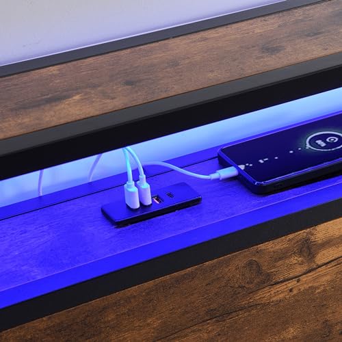 Full Bed with Storage Headboard and 2 Drawers, Full Size Bed Frame with LED Lights & Built-in USB Charging Stations, Metal Platform Bed, No Box Spring Needed, Easy Assemble