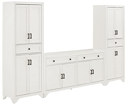 Crosley Furniture Tara 3-Piece Modern Farmhouse Sideboard Buffet Cabinet and Kitchen Storage Pantry Set, Distressed Gray
