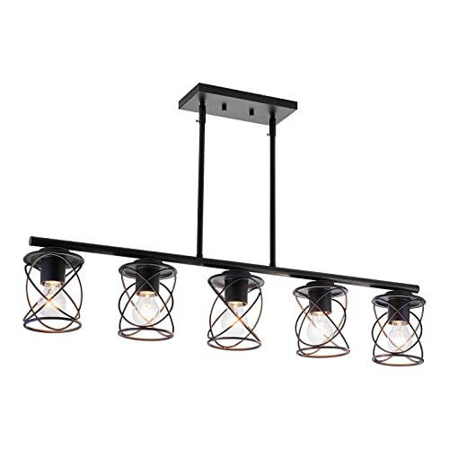 Kitchen Island Light, 4-Light Dining Room Lighting Fixtures Hanging, Farmhouse Linear Pendant Light for Kitchen Island Table Living Room with Adjustable Rods, Brushed Nickel