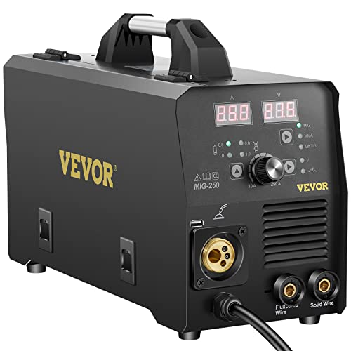 VEVOR 250Amp MIG Welder, Welding Machine 3 in 1, 220V Flux Core/Gas/Solid Wire Welding Machine w/IGBT Inverter & Torch, Digital MIG/Lift TIG/Stick Multiprocess Welder