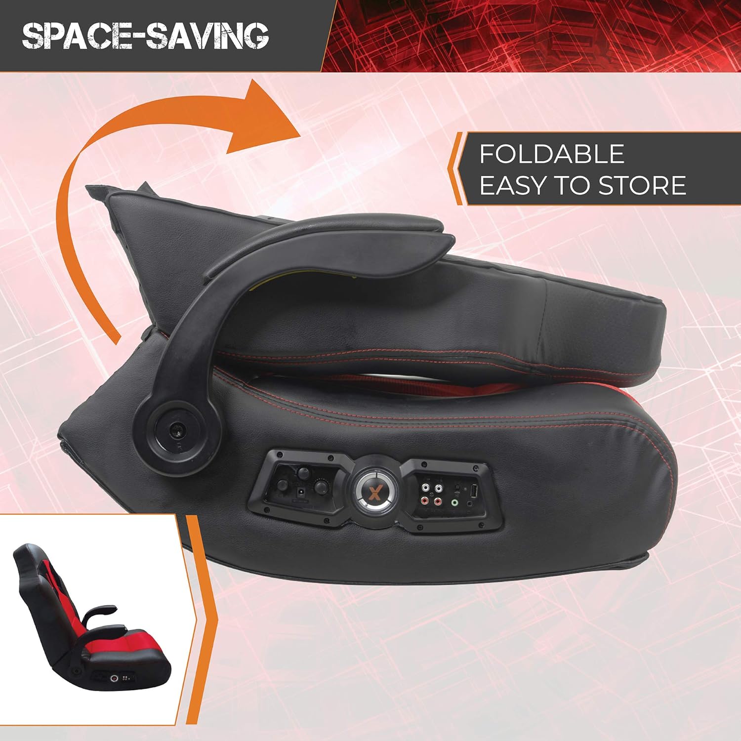 X Rocker, 5172801, Vibe 2.1 Wireless Bluetooth Gaming Floor Rocker, 23.62 x 14.57 x 17.69, Black/Red