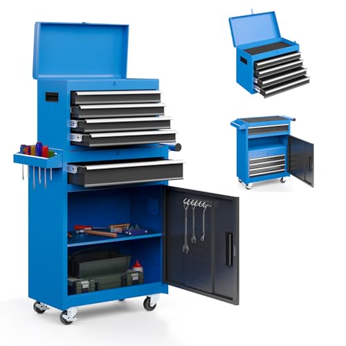 Tool Chest,5-Drawer Rolling Tool Storage Cabinet with Enhanced Packaging, Detachable Top Tool Box, Metal Tool Cart for Garage Workshop,Black, ATC001BK