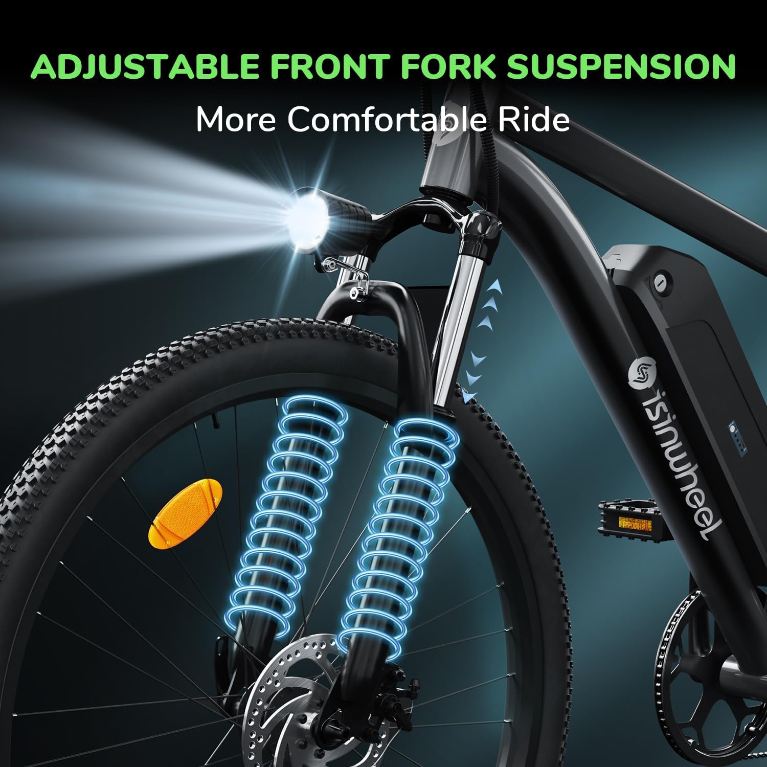 isinwheel M10 Electric Bike for Adults with 374.4Wh Removable Battery, 46Miles 20MPH Commuting Electric Mountain Bike with 500W Brushless Motor, 35 Speed, 26" Tires and Front Fork Suspensio