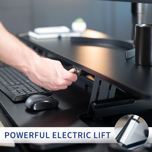 VIVO 42 inch Electric Motor Desk Converter, Height Adjustable Riser, Sit to Stand Dual Monitor and Laptop Workstation with Wide Keyboard Tray, Black, DESK-VE42B